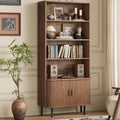 Fluted Walnut Bookcase with Sliding Door