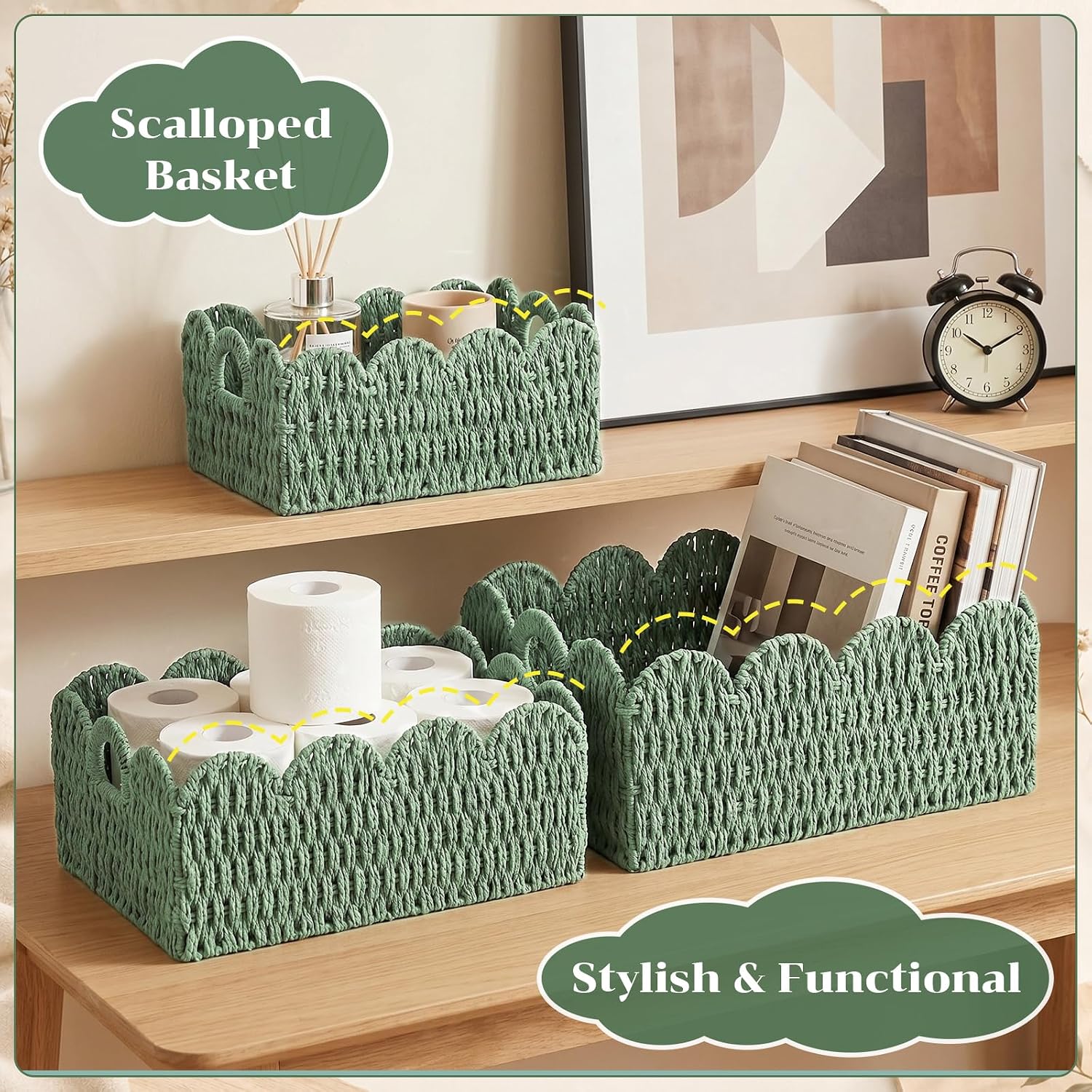 3 Pack Sage Green Paper Rope Baskets