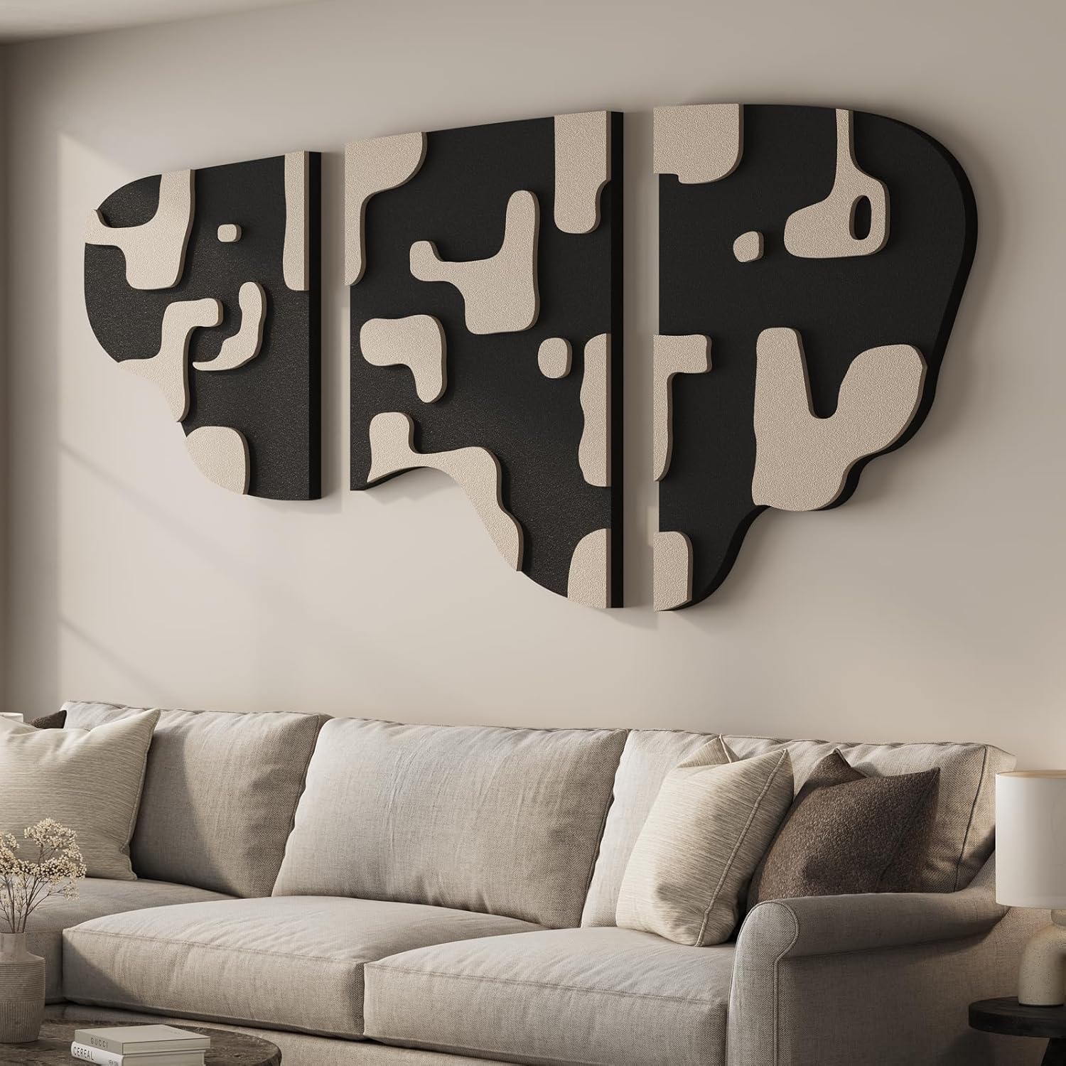 3Pcs Black Beige 3D Textured Wall Art