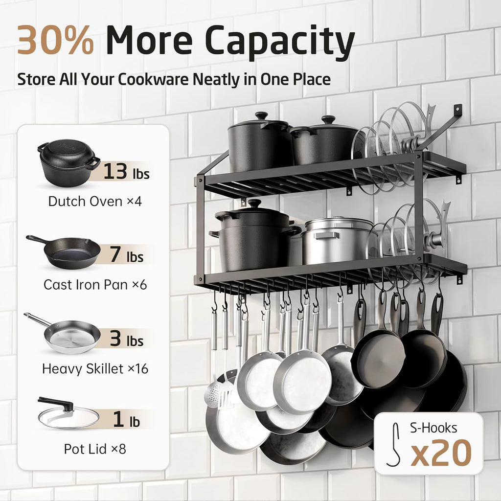 34" Matte Black Wall Pot Rack KUR528S88-BK