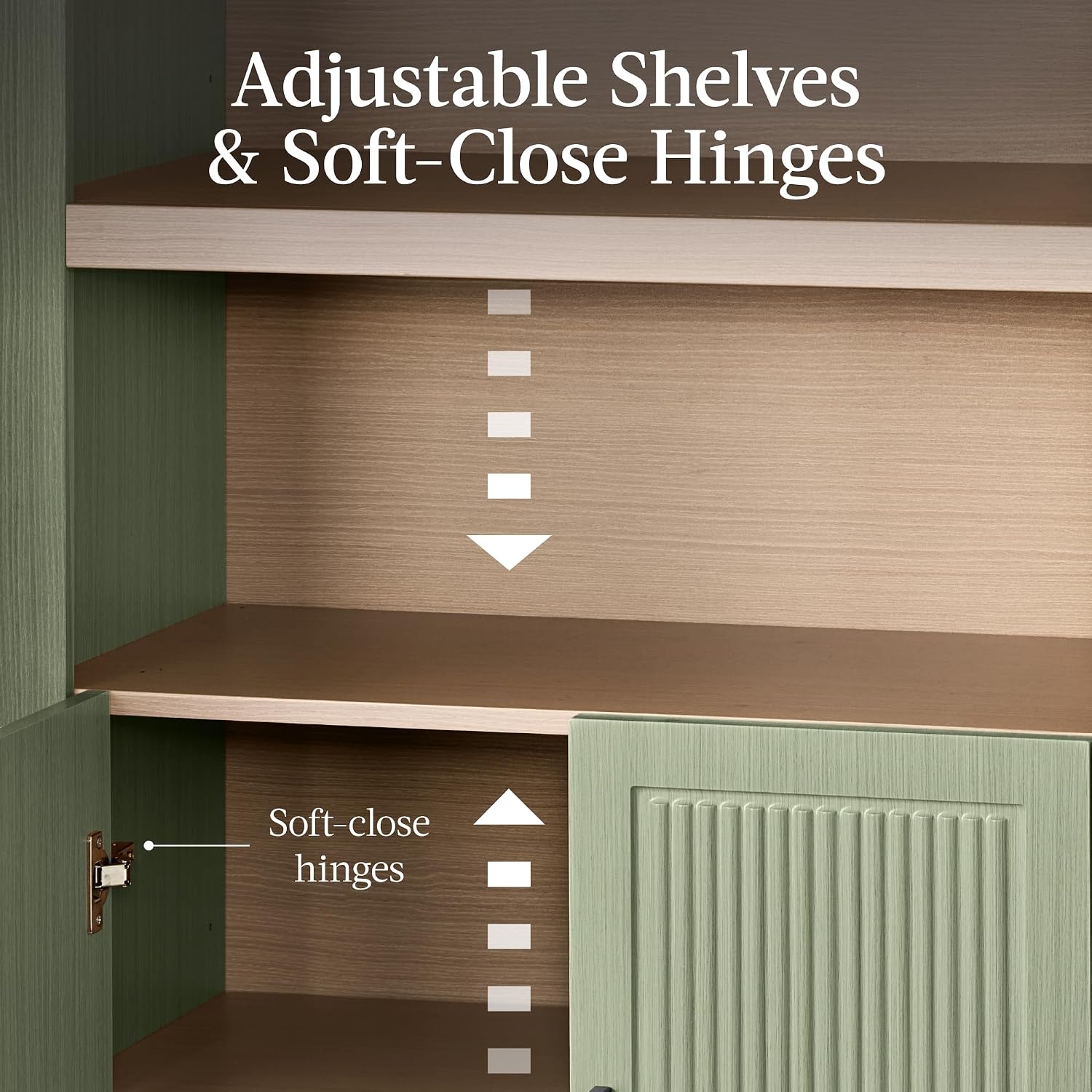 Sage Reeded Arched Storage Pantry Cabinet