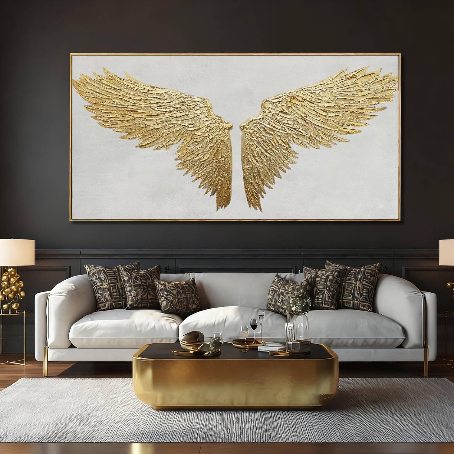 White Gold Textured Abstract Framed Wall Art 29x58 Inch