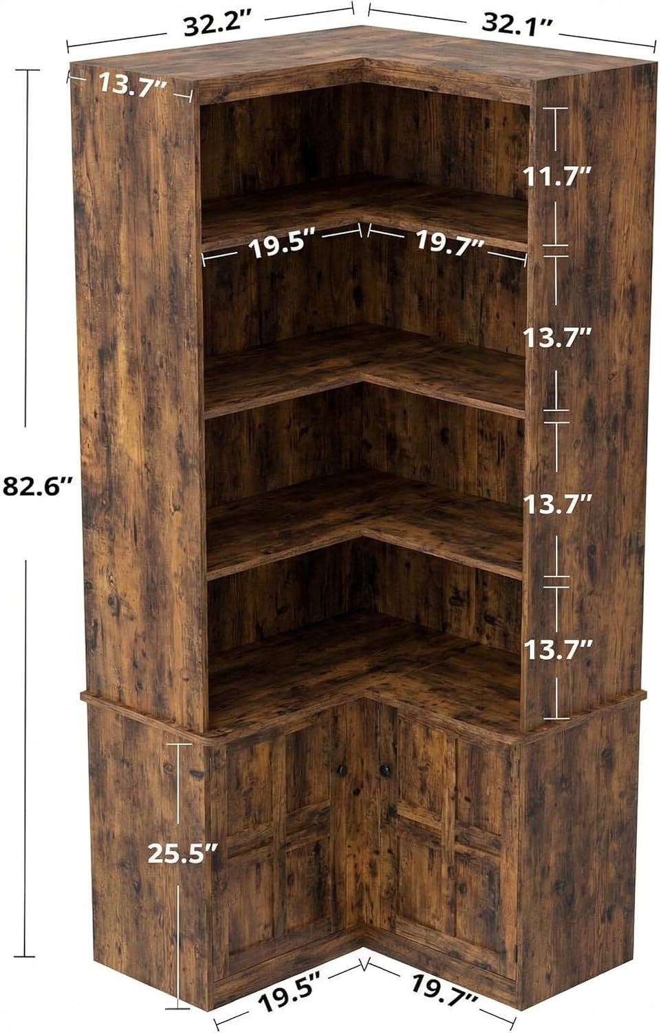 Vintage Brown L-Shaped Corner Bookcase
