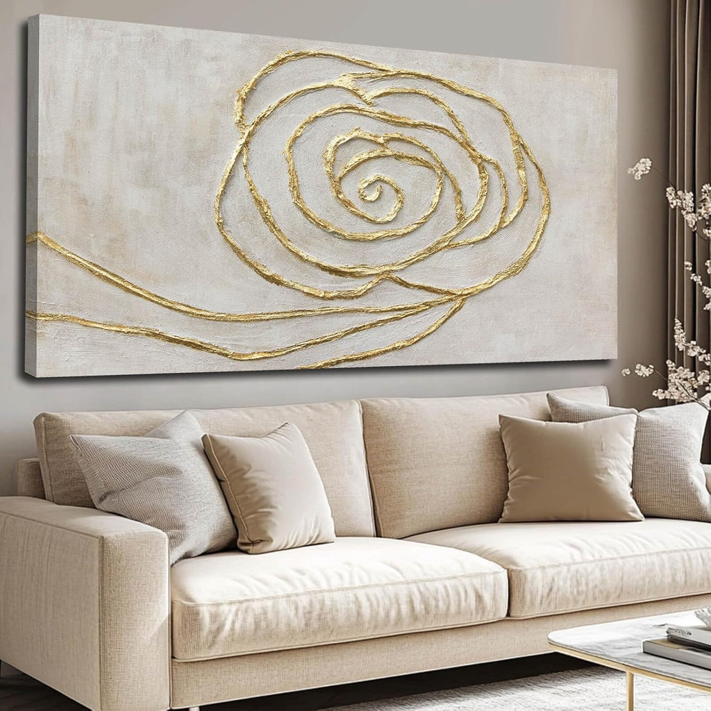 Beige Gold Textured Line Wall Art 24"x48"