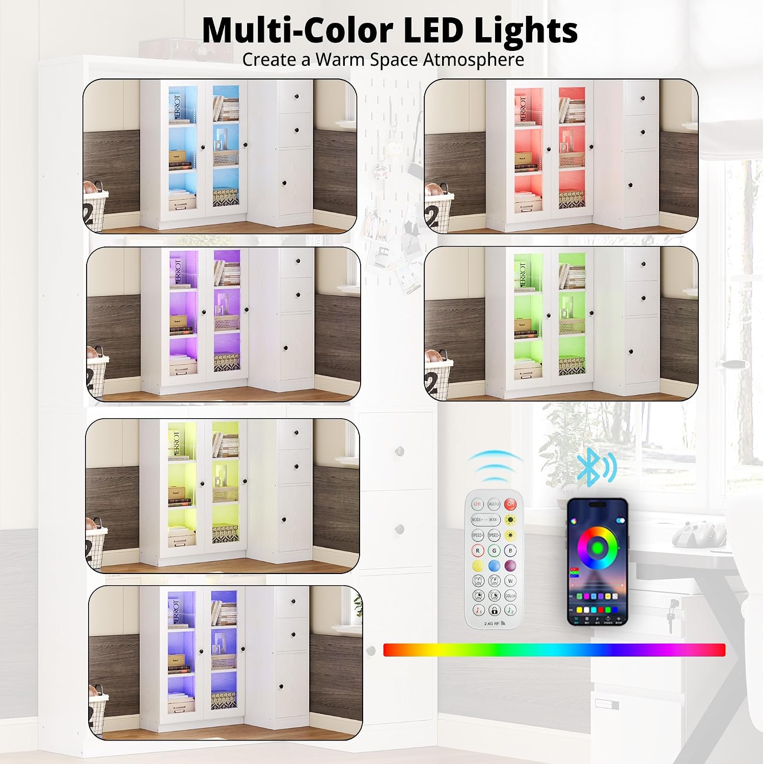 White LED Corner Bookcase with Drawers