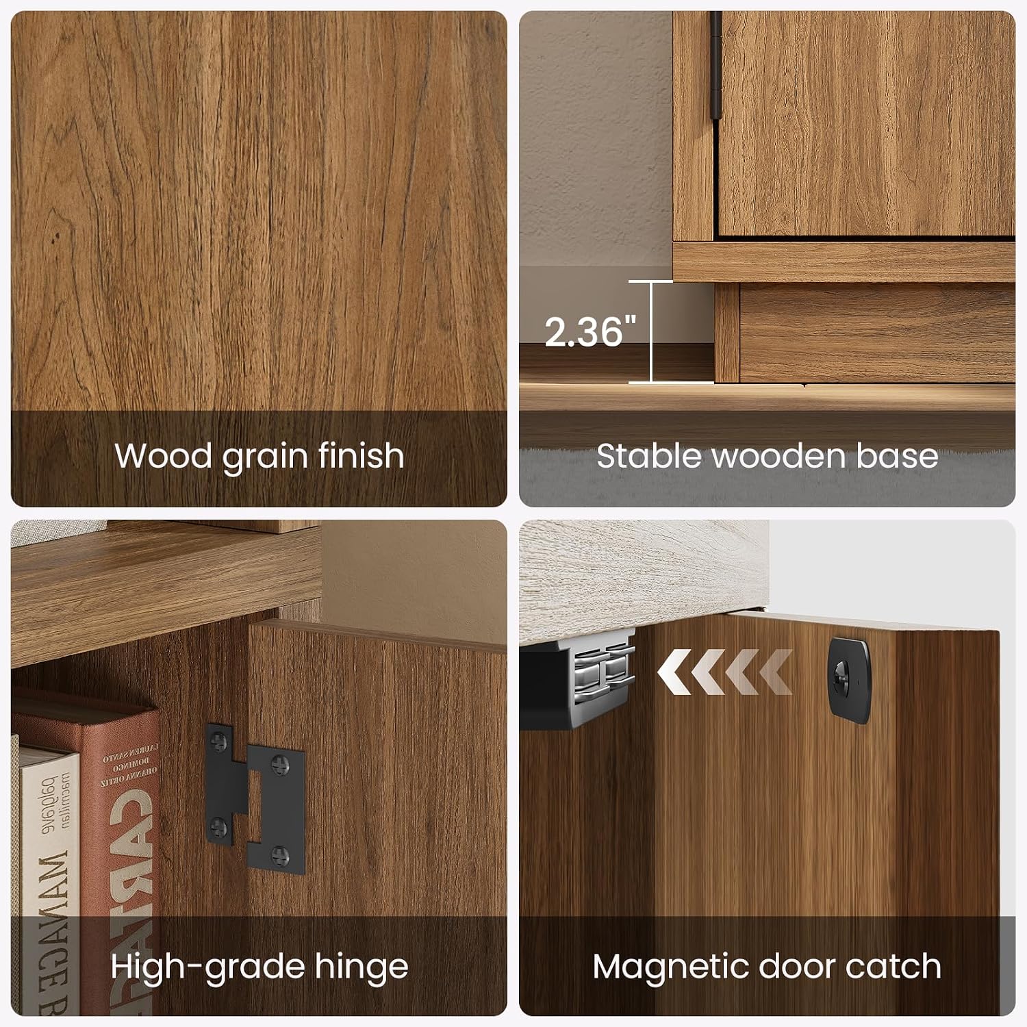 Walnut 7-Tier Storage Bookcase with Doors