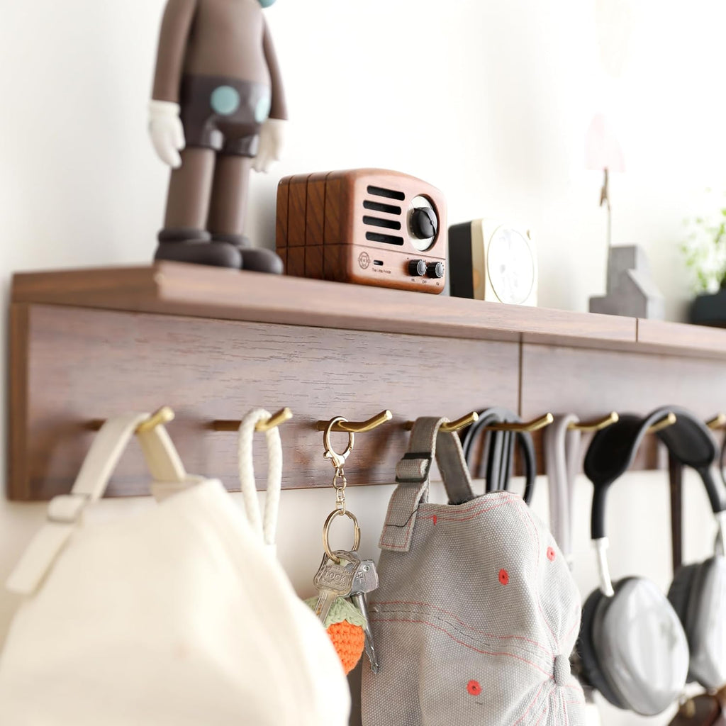 Walnut Wall Coat Rack with Hooks