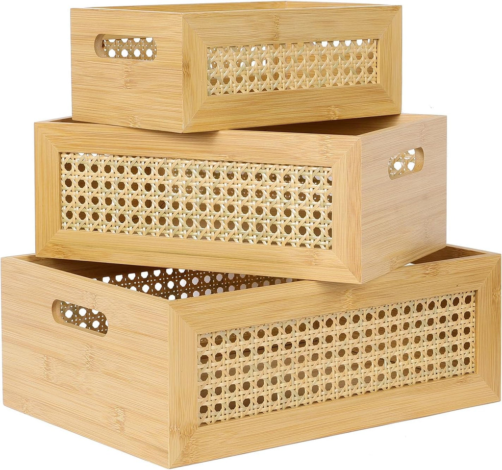 3 Pack Rattan Bamboo Nesting Baskets
