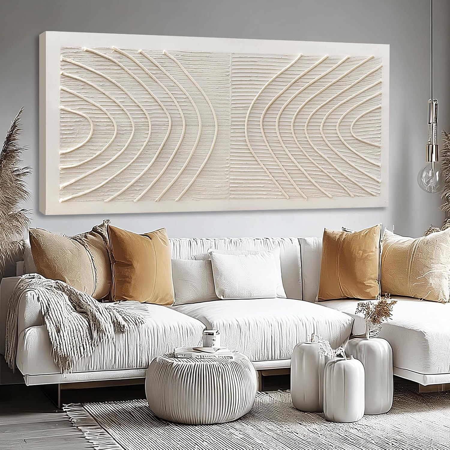 Grey Textured Curved Abstract Canvas Wall Art 29x58 Inch