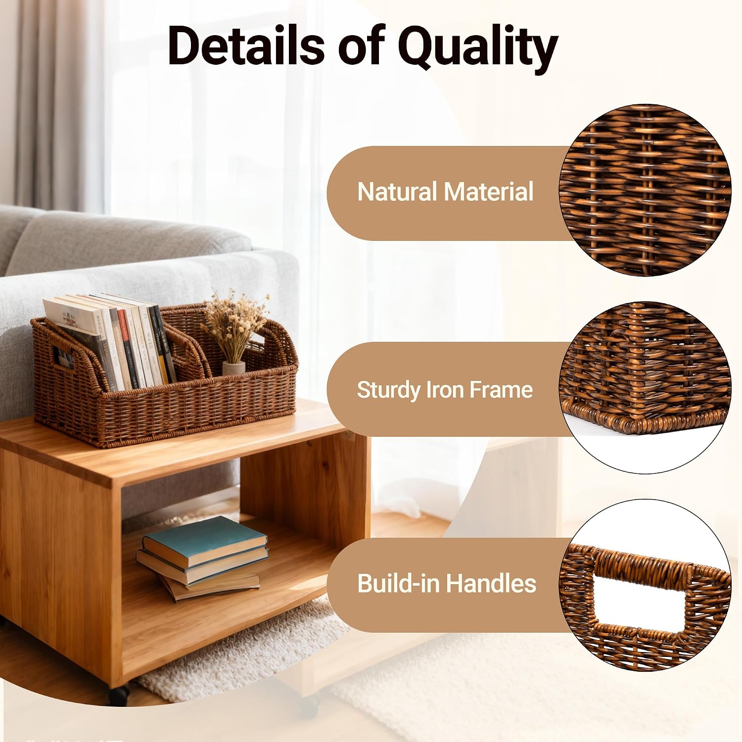 3 Pack Brown Wicker Baskets with Chalkboard