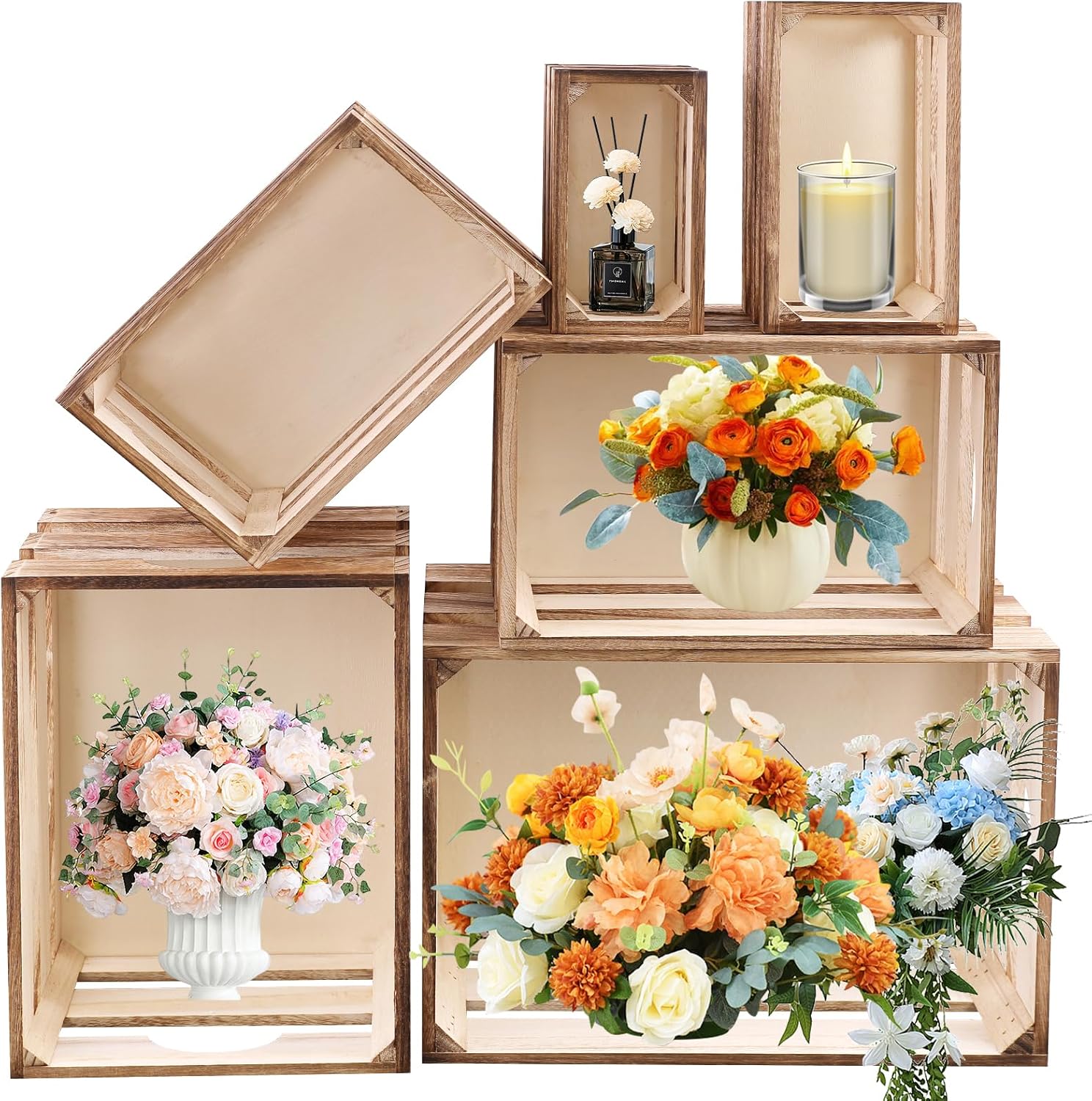 6 Pack Rustic Nesting Wooden Crates