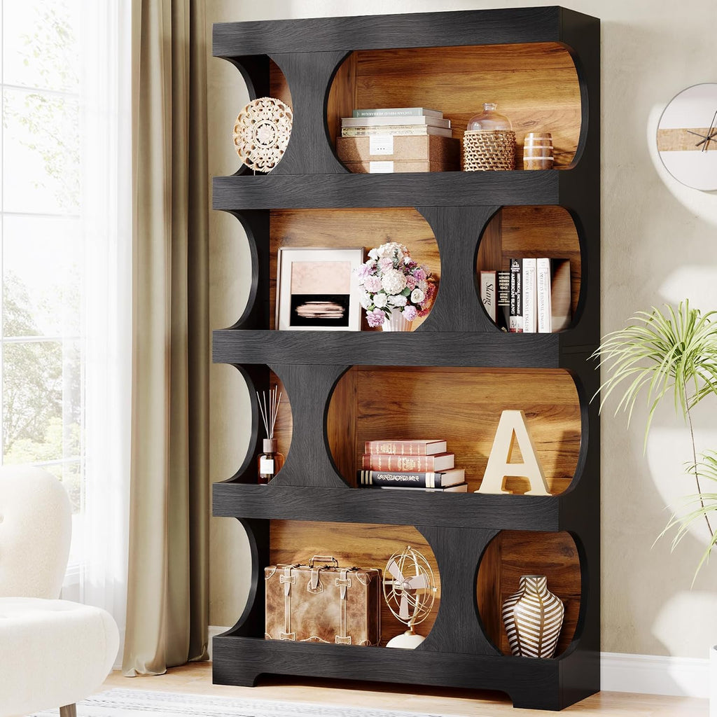 S-Shaped 4-Tier Wood Display Bookcase