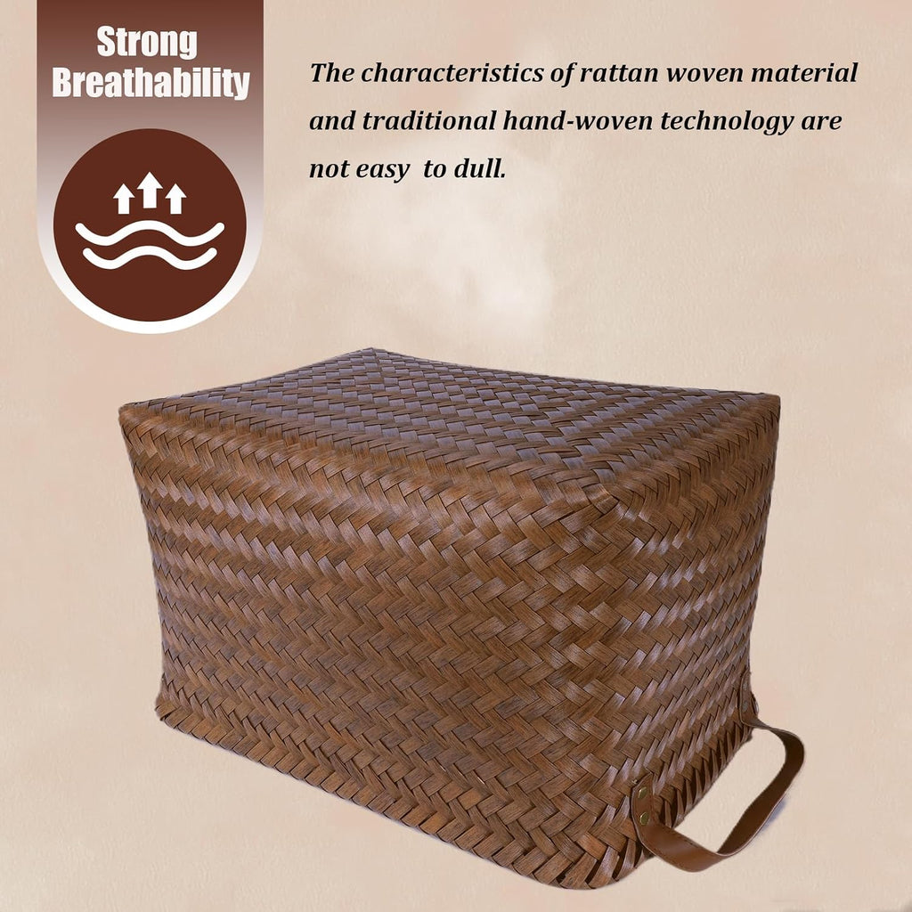 4 Pack Large Brown Wicker Laundry Storage Baskets