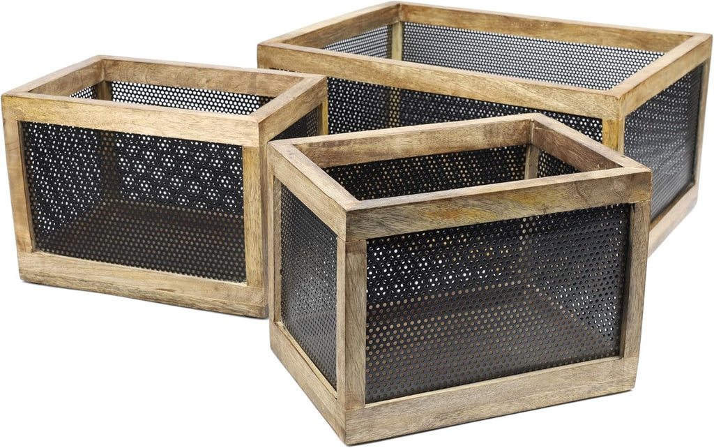 3 Pack Black Natural Mesh Nesting Storage Baskets