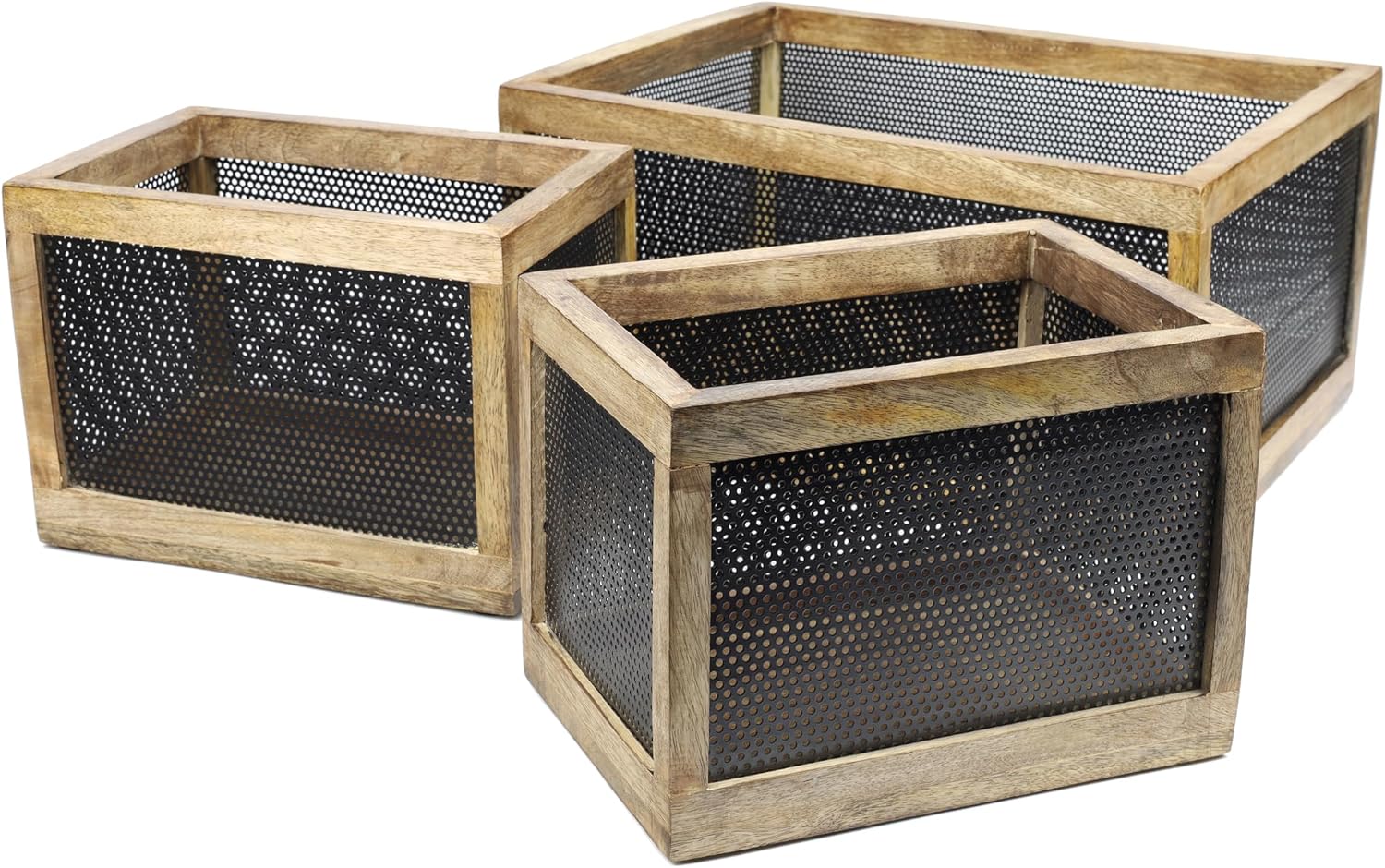 3 Pack Black Natural Mesh Nesting Storage Baskets