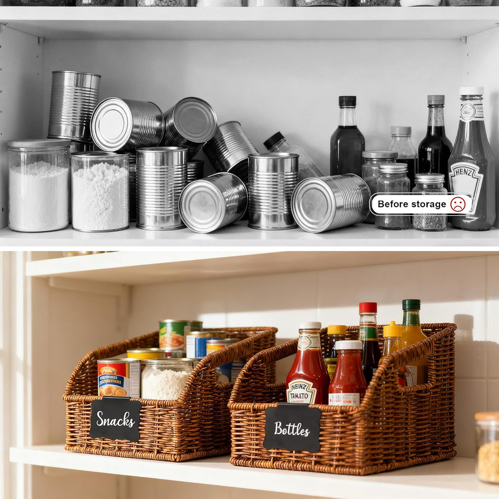 3 Pack Brown Wicker Baskets with Chalkboard