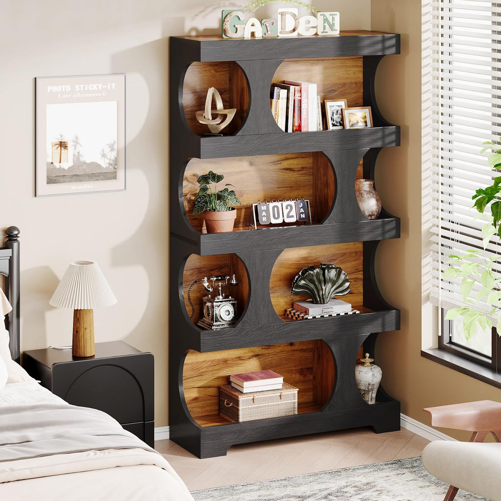 S-Shaped 4-Tier Wood Display Bookcase