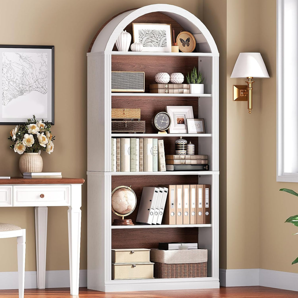 Walnut White Farmhouse Arched Bookcase
