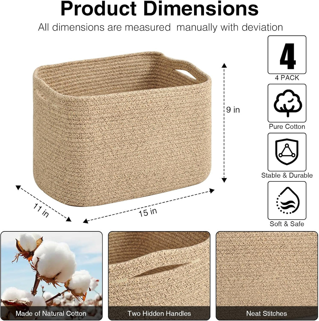 4 Pack Mixed Brown Cotton Rope Storage Baskets