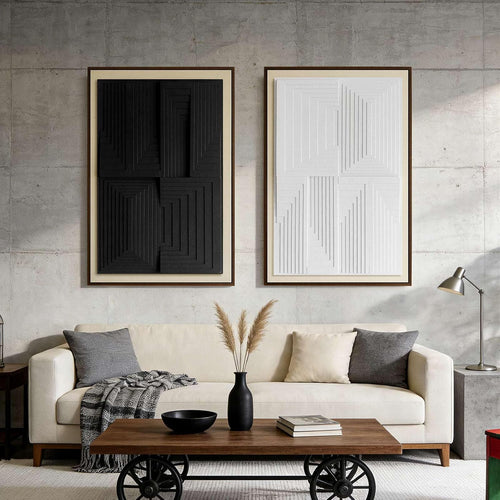 2Pcs Black White Textured Abstract Wall Art 16x24 In