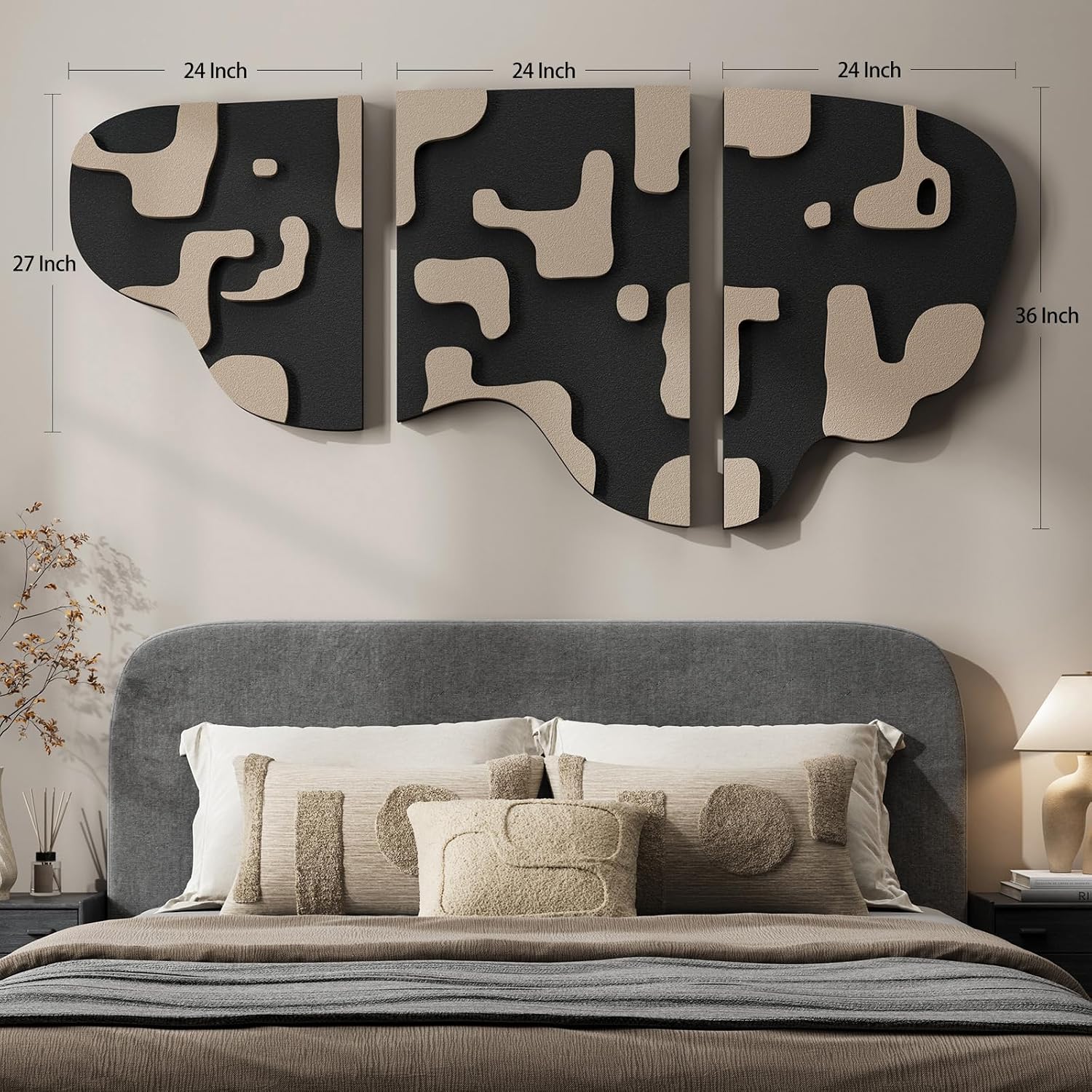 3Pcs Black Beige 3D Textured Wall Art