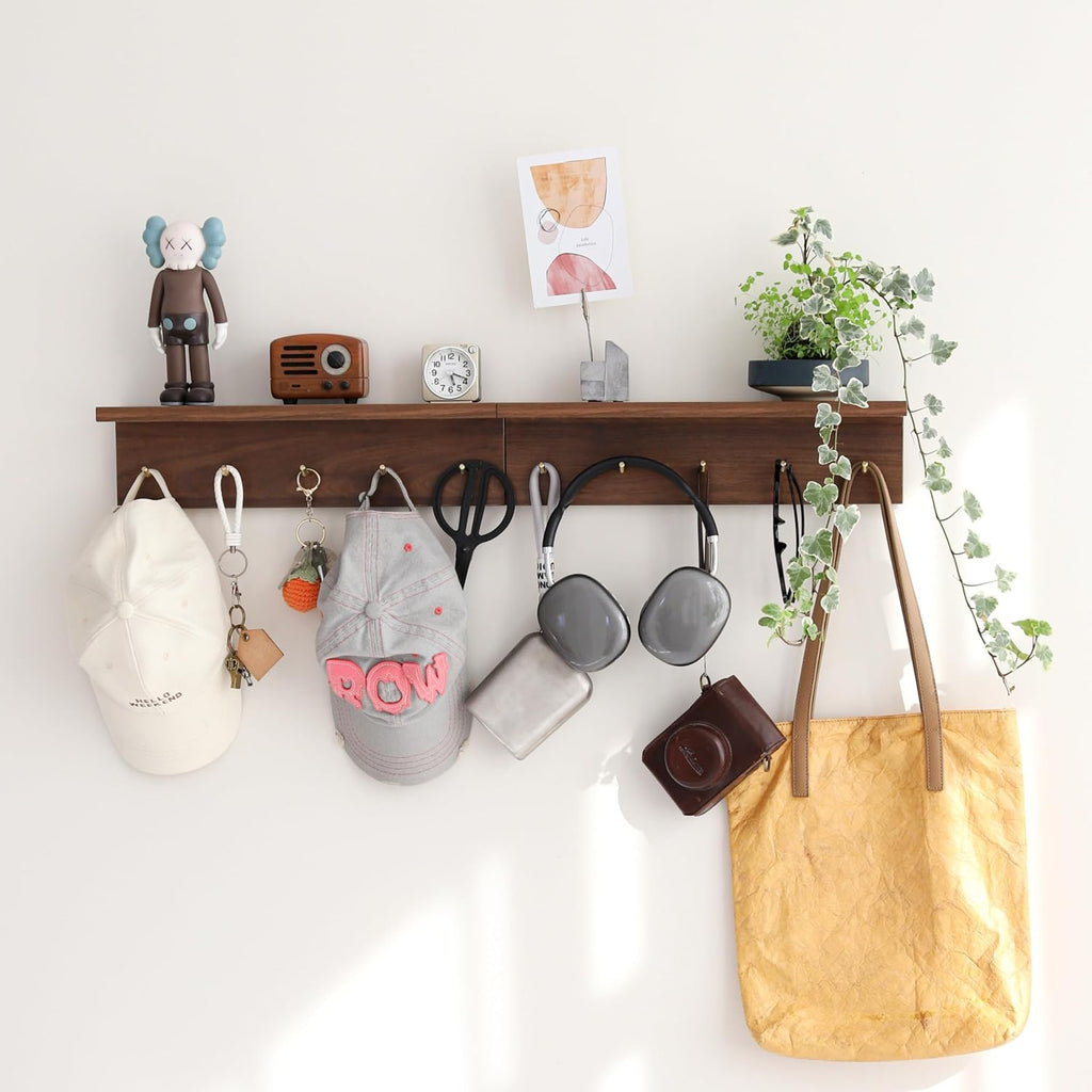 Walnut Wall Coat Rack with Hooks
