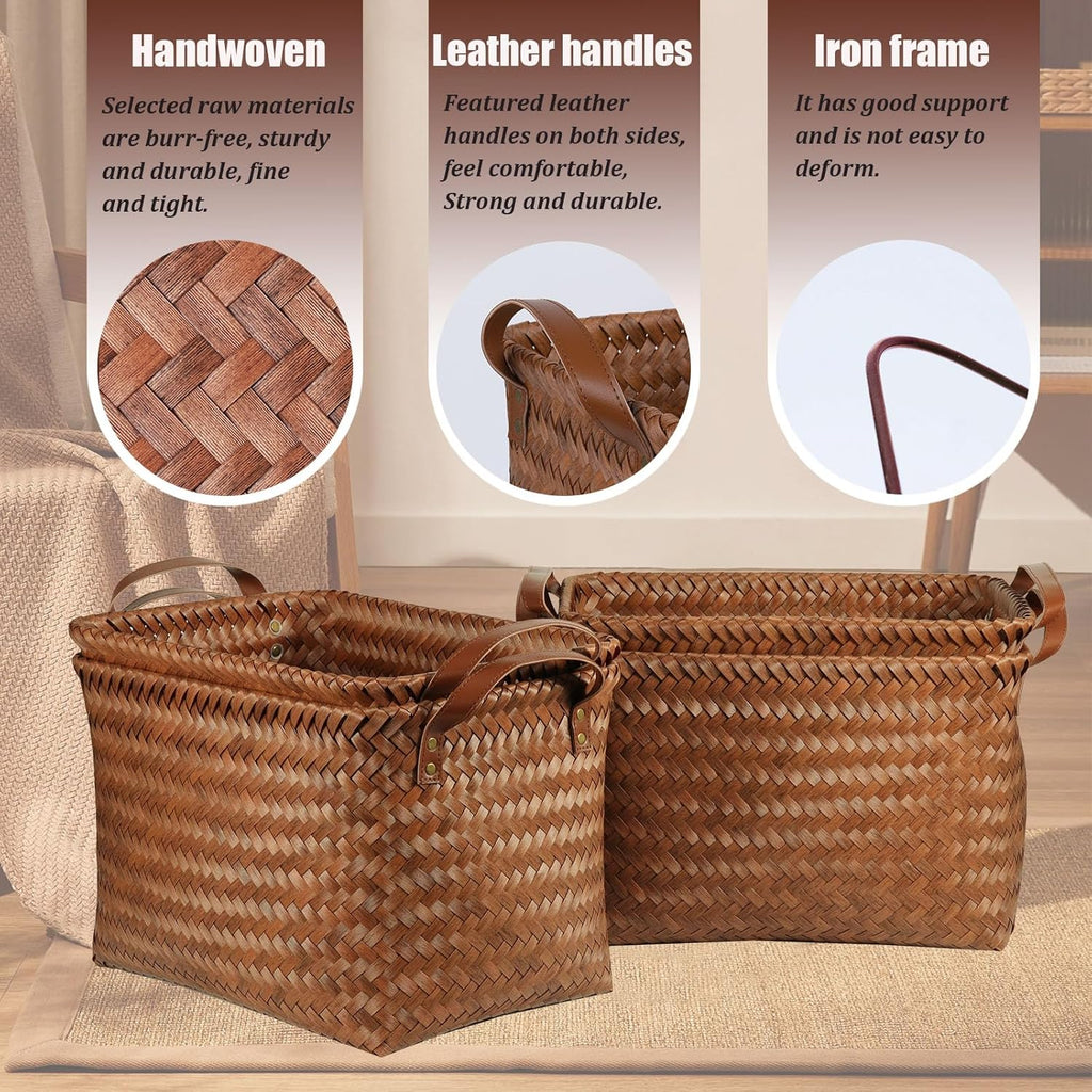4 Pack Large Brown Wicker Laundry Storage Baskets