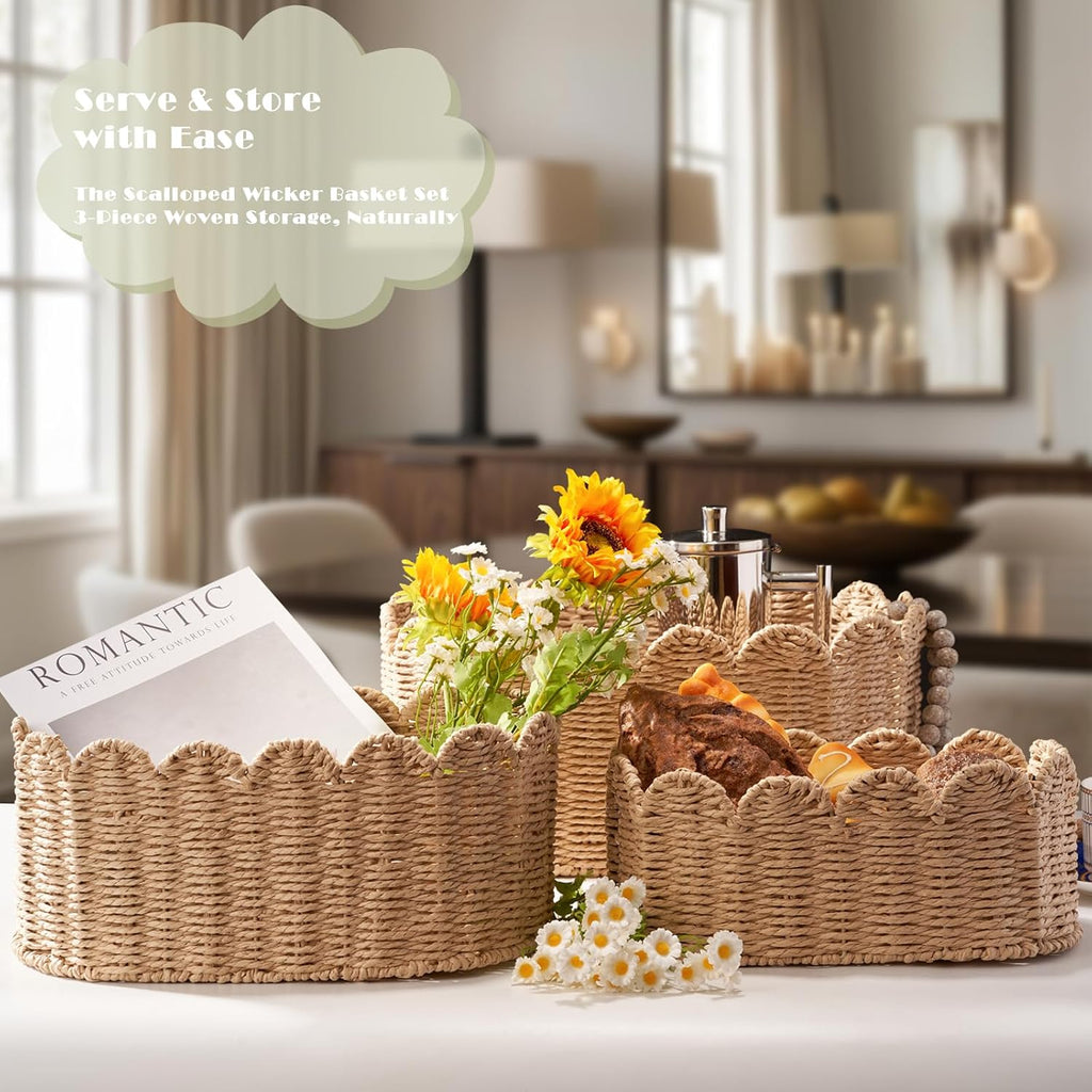 3 Pack Natural Paper Rope Storage Baskets