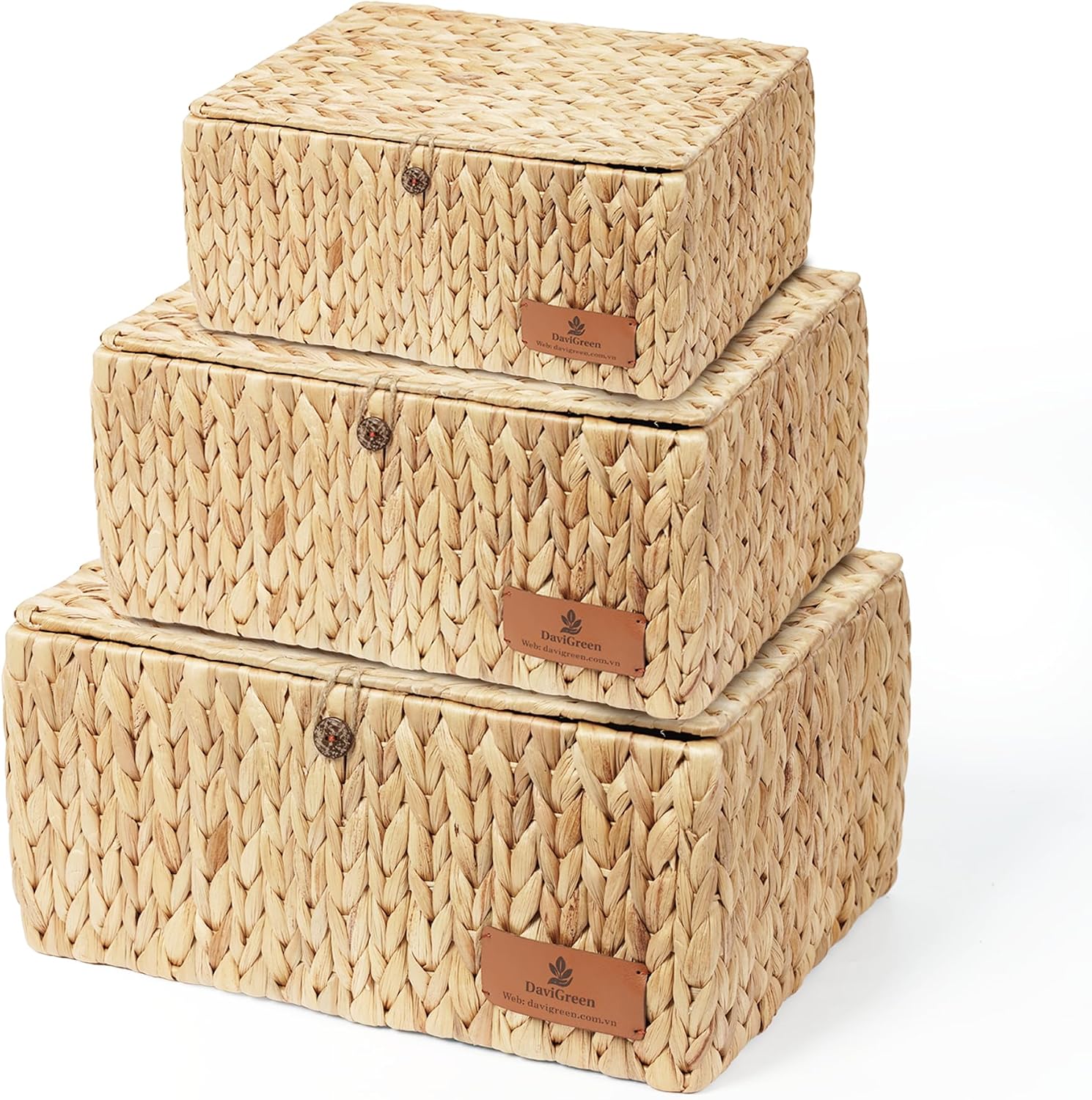 3 Pack Lidded Water Hyacinth Baskets