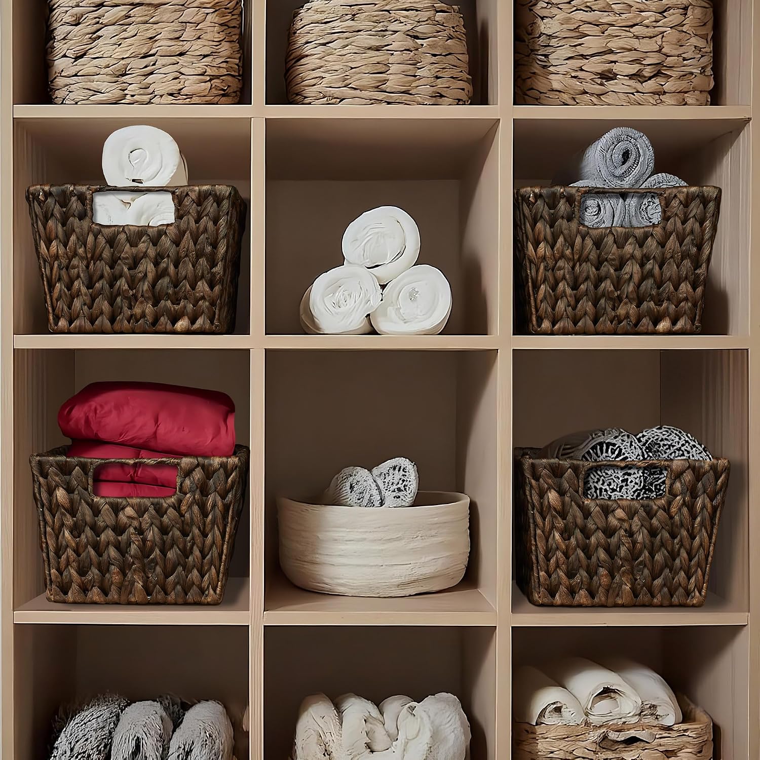 4 Pack Espresso Water Hyacinth Storage Baskets