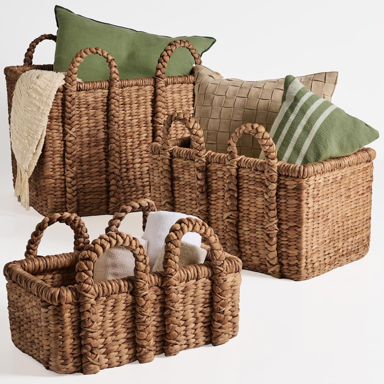 3 Pack Chestnut Chunky Wicker Storage Baskets