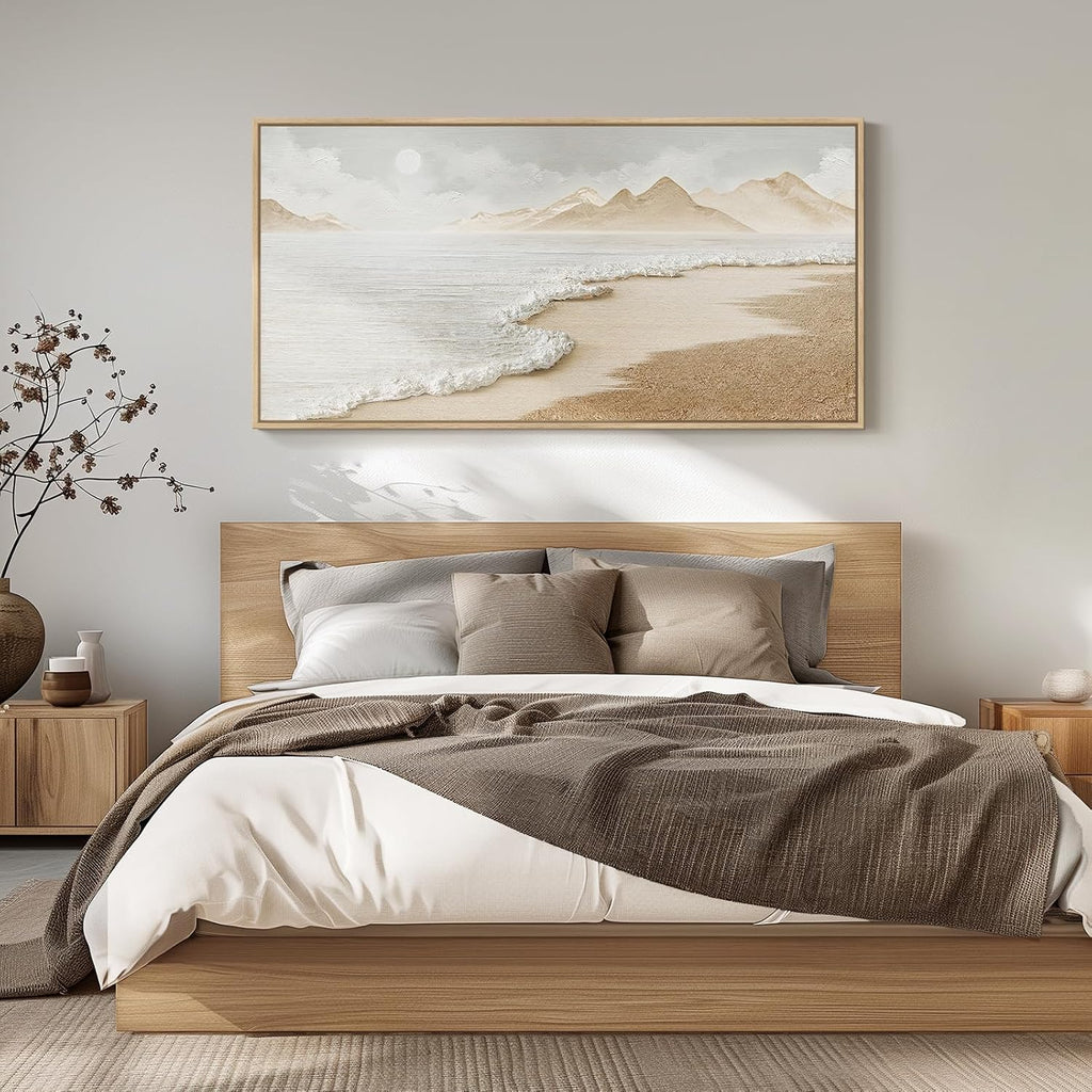 Large Neutral Coastal Framed Wall Art 30x60 Inch