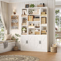 White Wide Farmhouse Bookcase with Doors