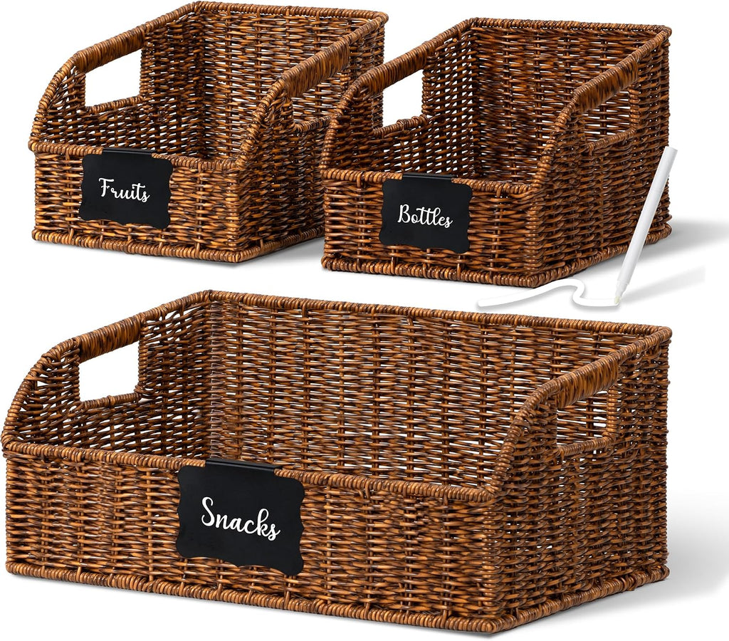 3 Pack Brown Wicker Baskets with Chalkboard