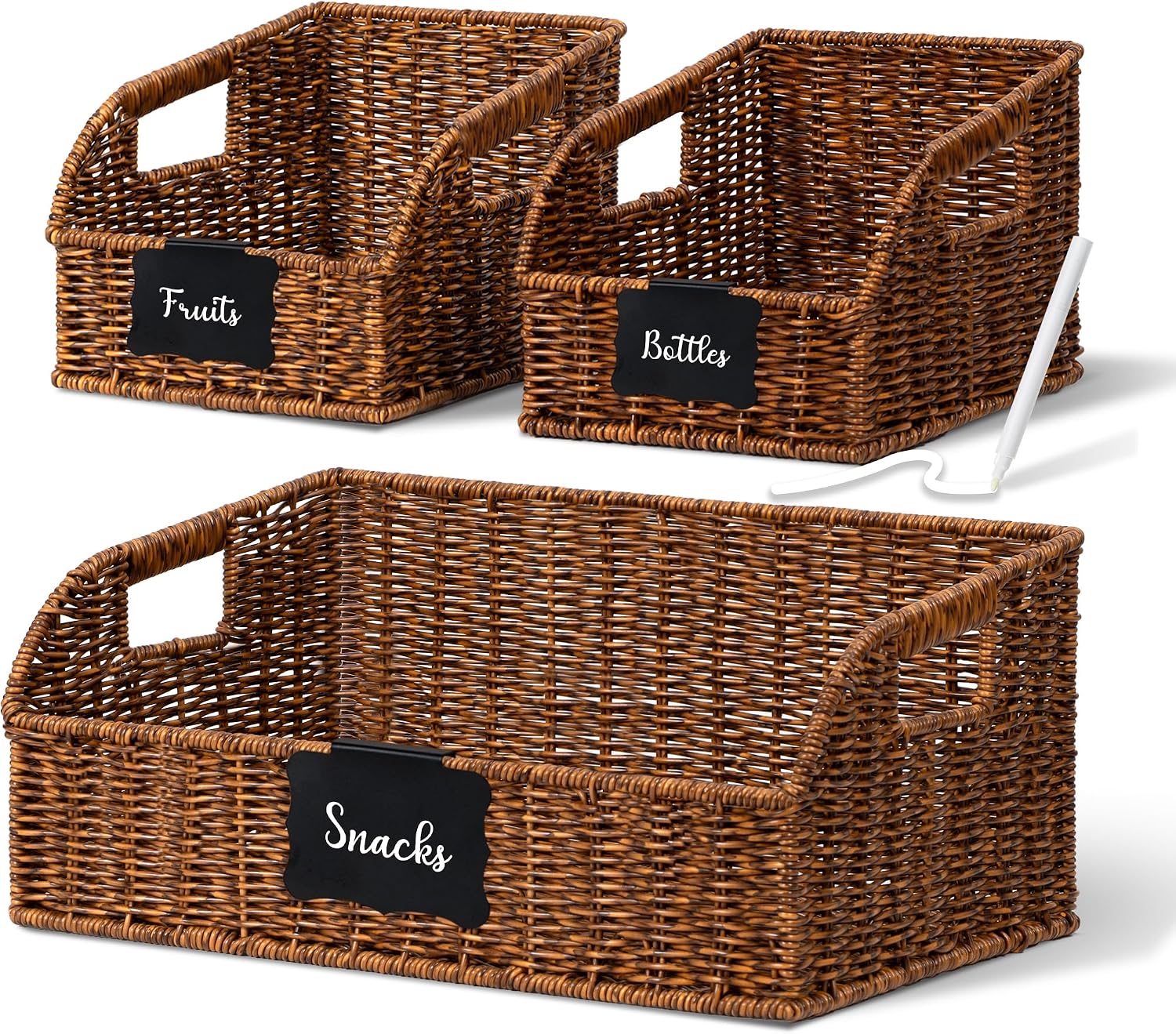 3 Pack Brown Wicker Baskets with Chalkboard