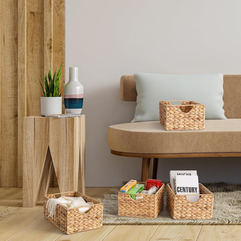 4 Pack Water Hyacinth Pantry Storage Baskets