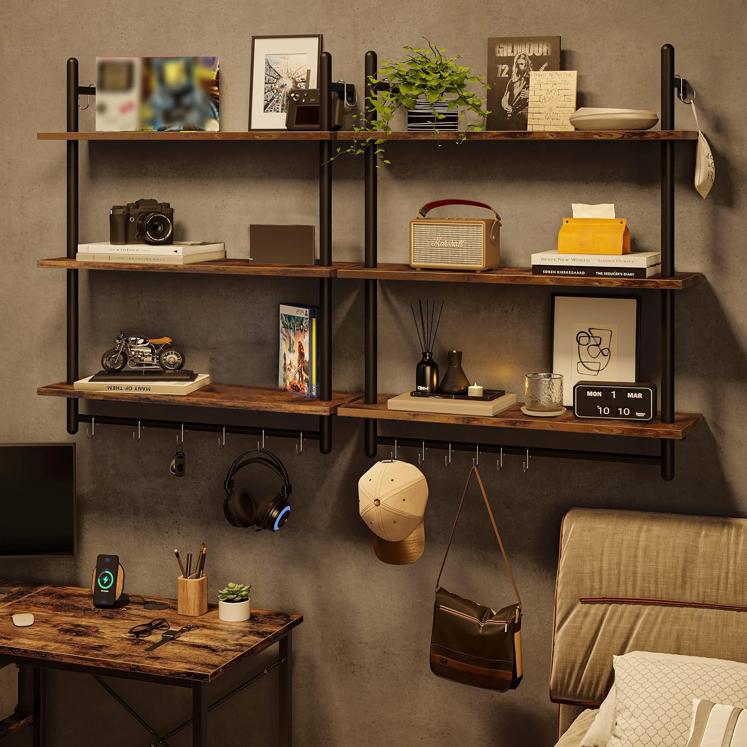 3 Tier Industrial Wall Pipe Shelves