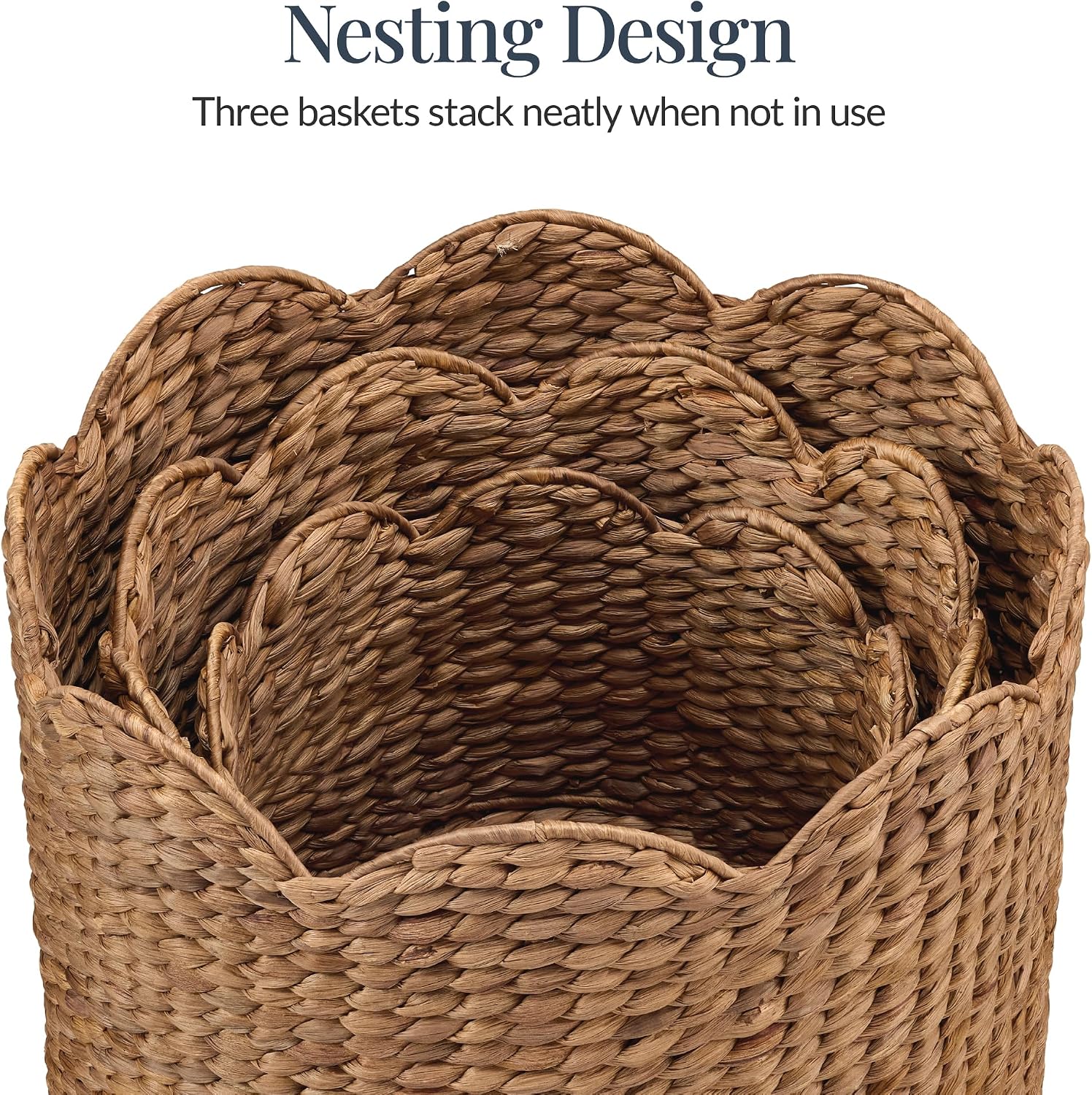 3 Pack Chestnut Scalloped Water Hyacinth Baskets