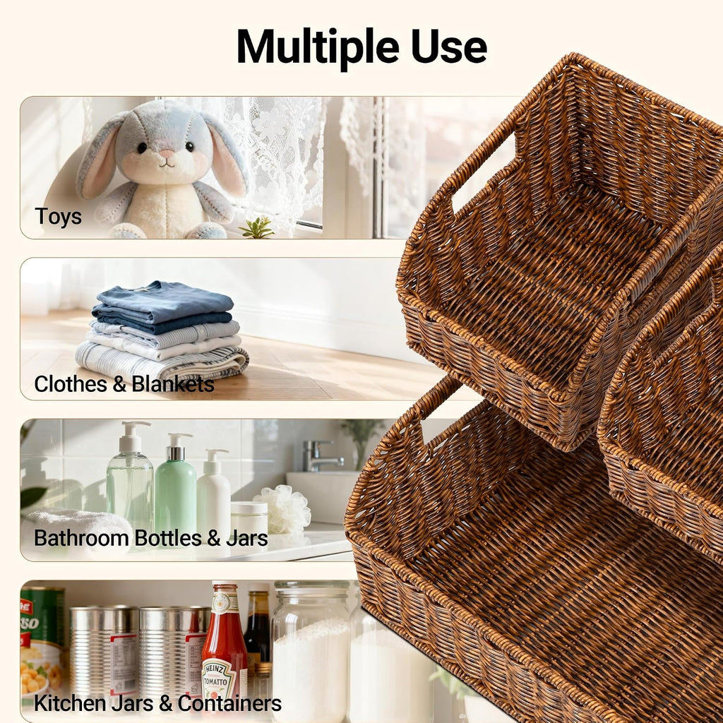 3 Pack Brown Wicker Baskets with Chalkboard
