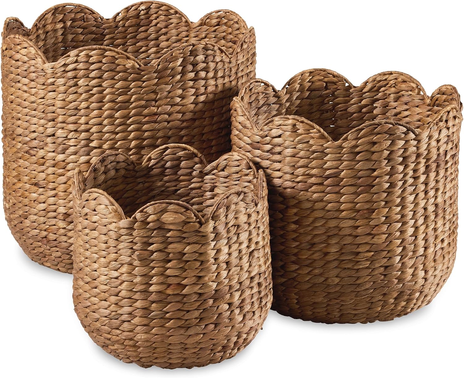 3 Pack Chestnut Scalloped Water Hyacinth Baskets