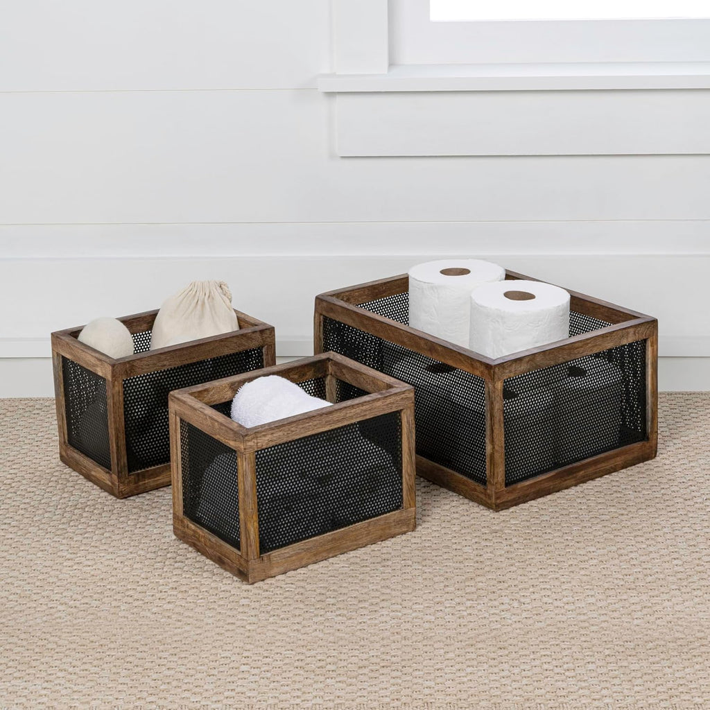 3 Pack Black Natural Mesh Nesting Storage Baskets