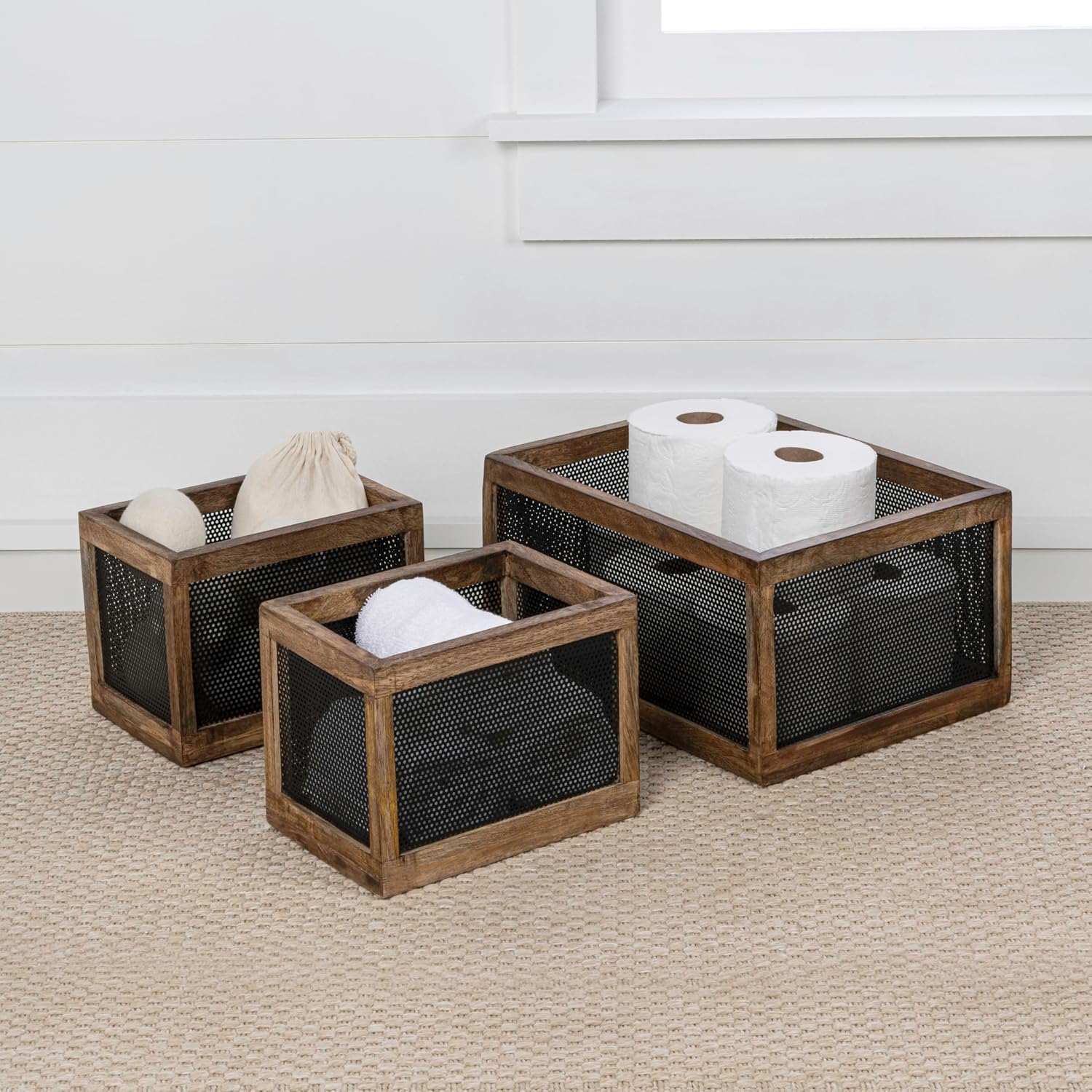 3 Pack Black Natural Mesh Nesting Storage Baskets