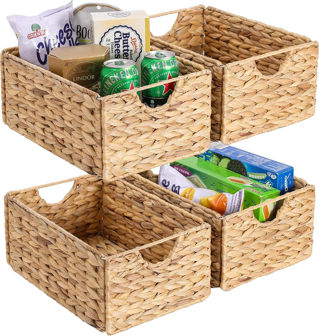 4 Pack Water Hyacinth Pantry Storage Baskets