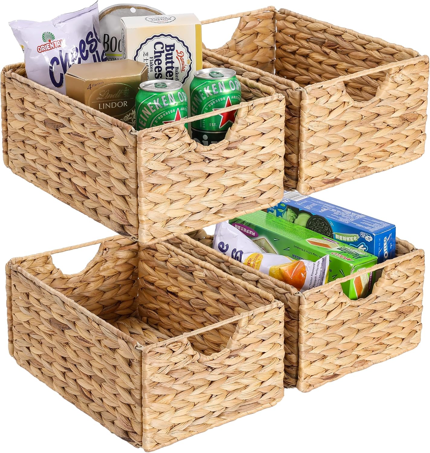 4 Pack Water Hyacinth Pantry Storage Baskets