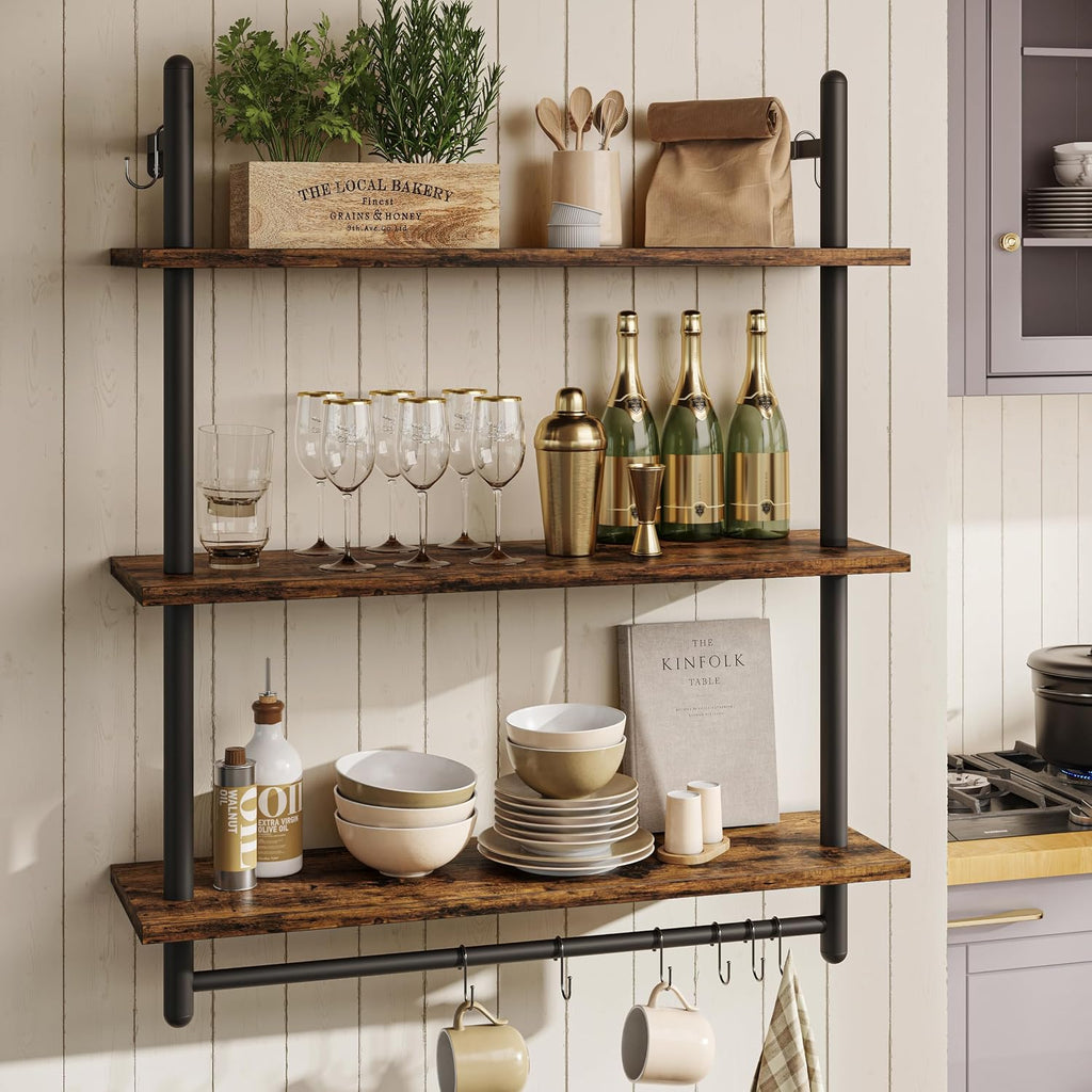 3 Tier Industrial Wall Pipe Shelves