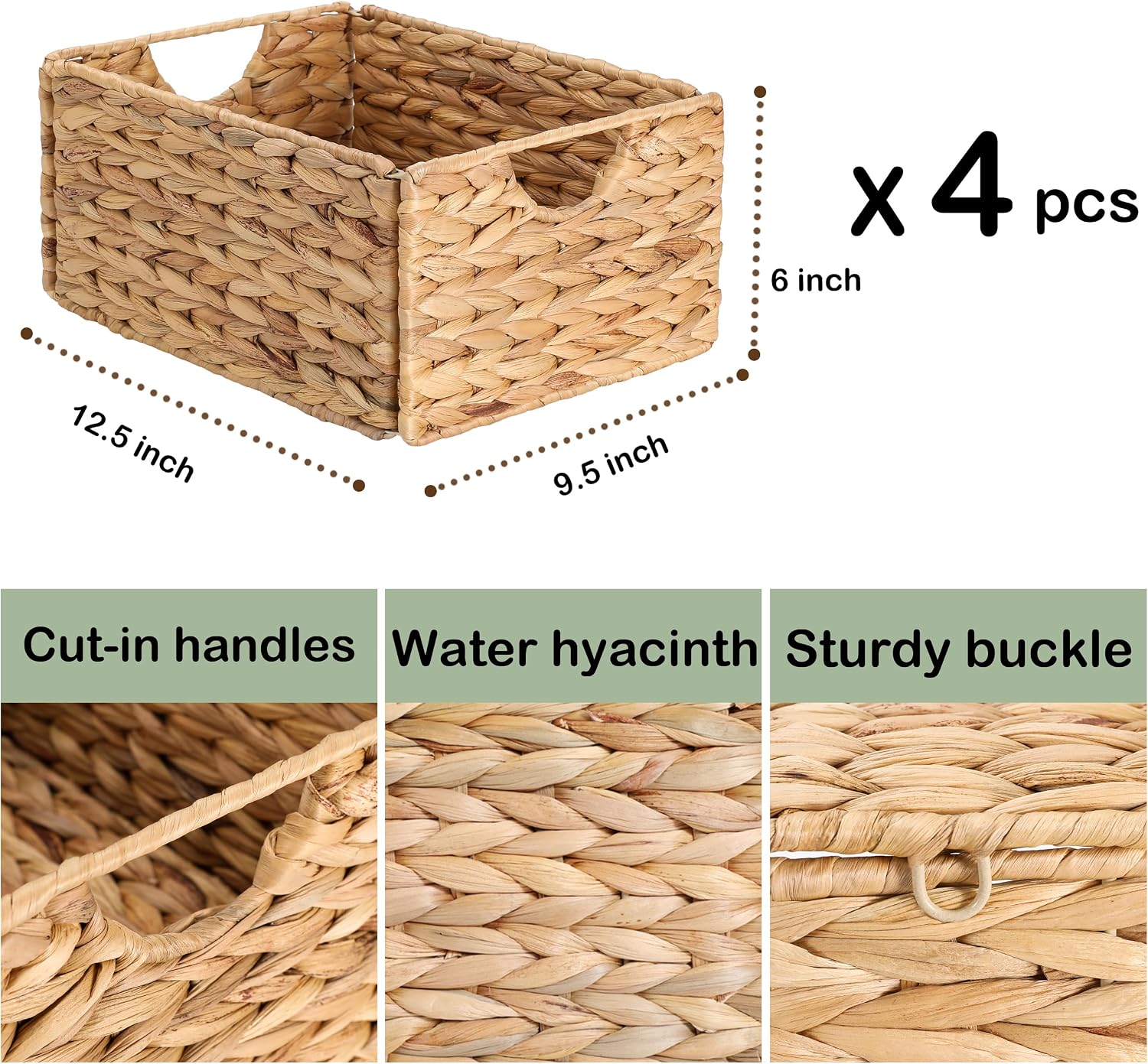 4 Pack Water Hyacinth Pantry Storage Baskets