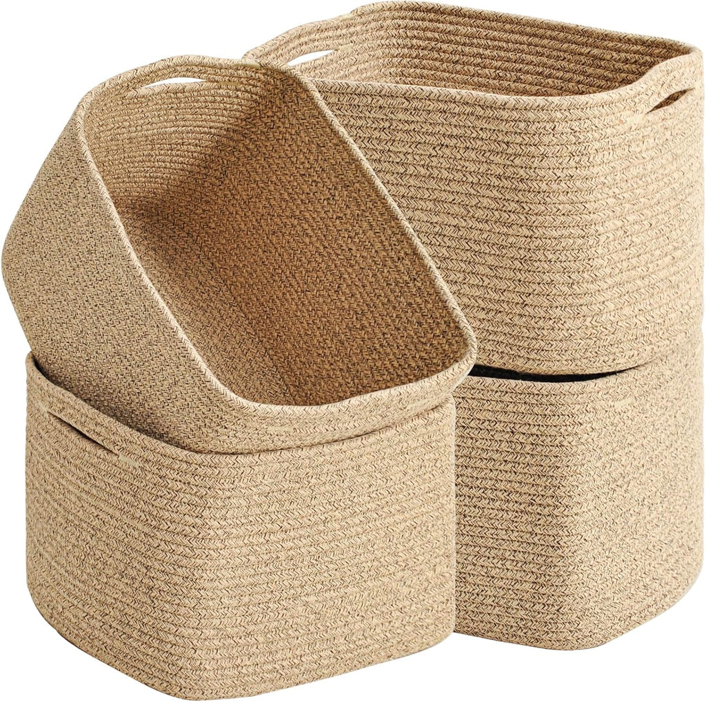 4 Pack Mixed Brown Cotton Rope Storage Baskets