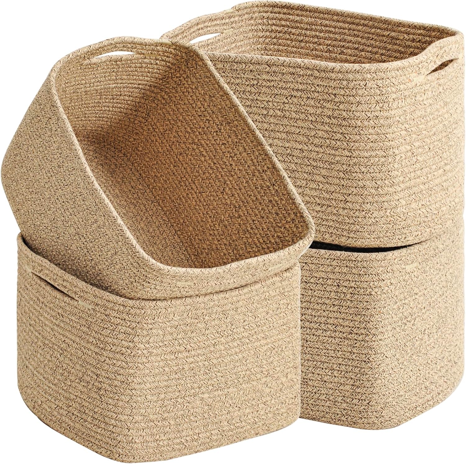 4 Pack Mixed Brown Cotton Rope Storage Baskets