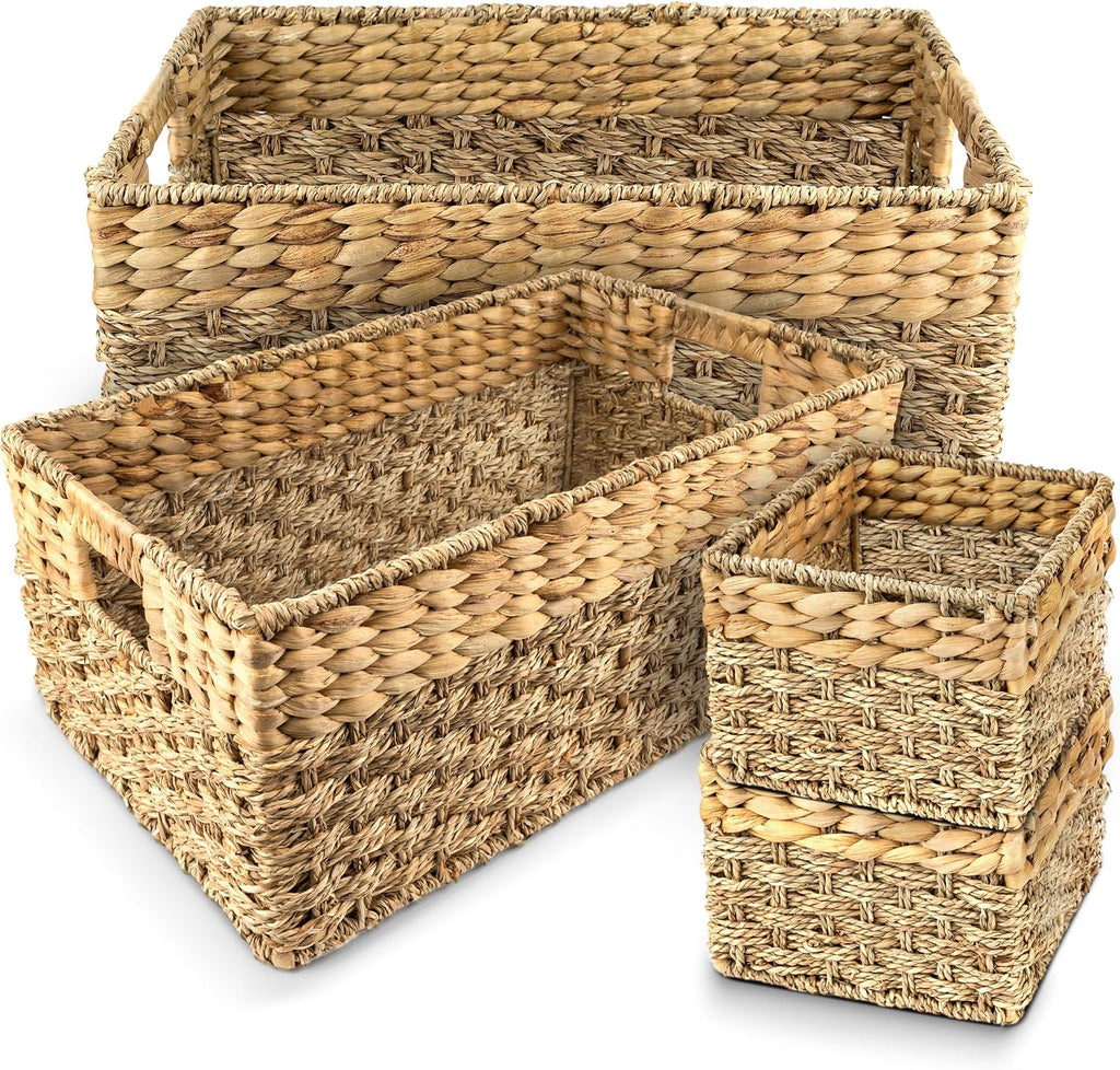 4 Pack Seagrass Hyacinth Nesting Storage Baskets