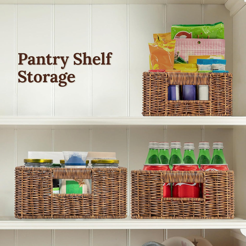 3 Pack Toffee Undershelf Wicker Baskets